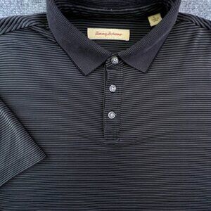 Tommy Bahama Men's Short Sleeve Polo Shirt Gray Striped Large Modal Blend Soft